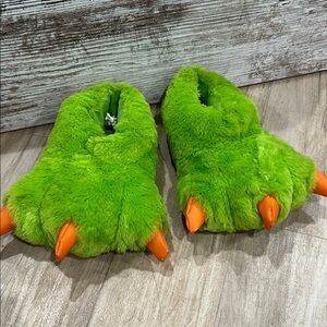 Green Monster Claw light up Slippers with Orange Claws- Dinosaur Slippers